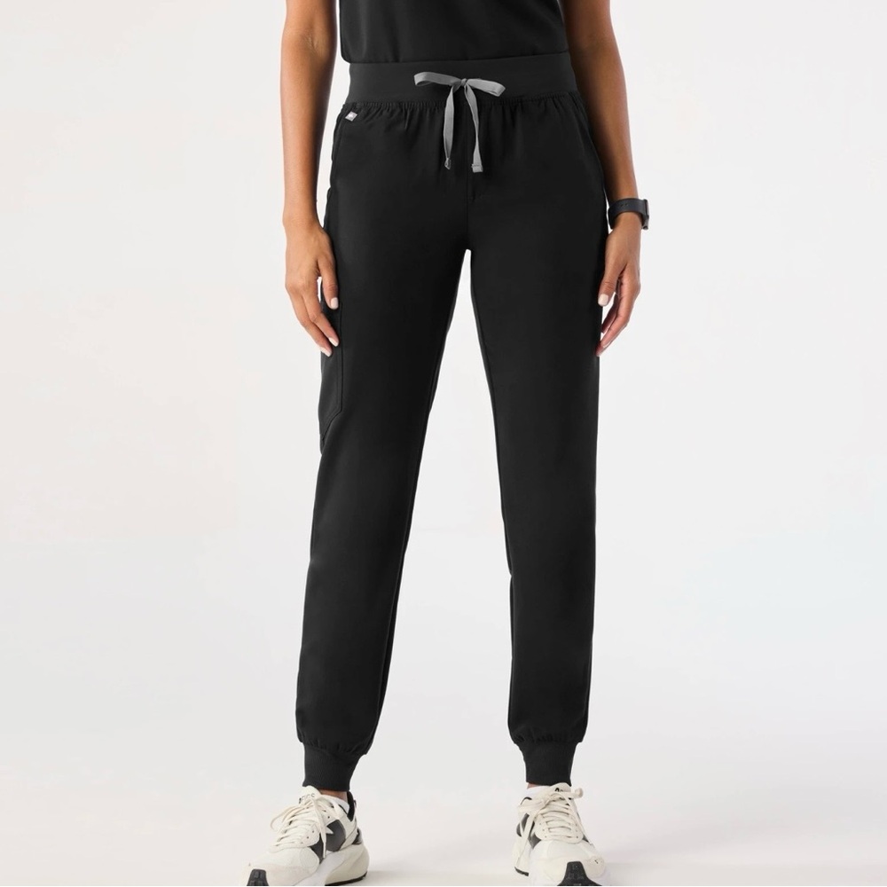 Figs Black Jogger Pants with Gray Drawstring